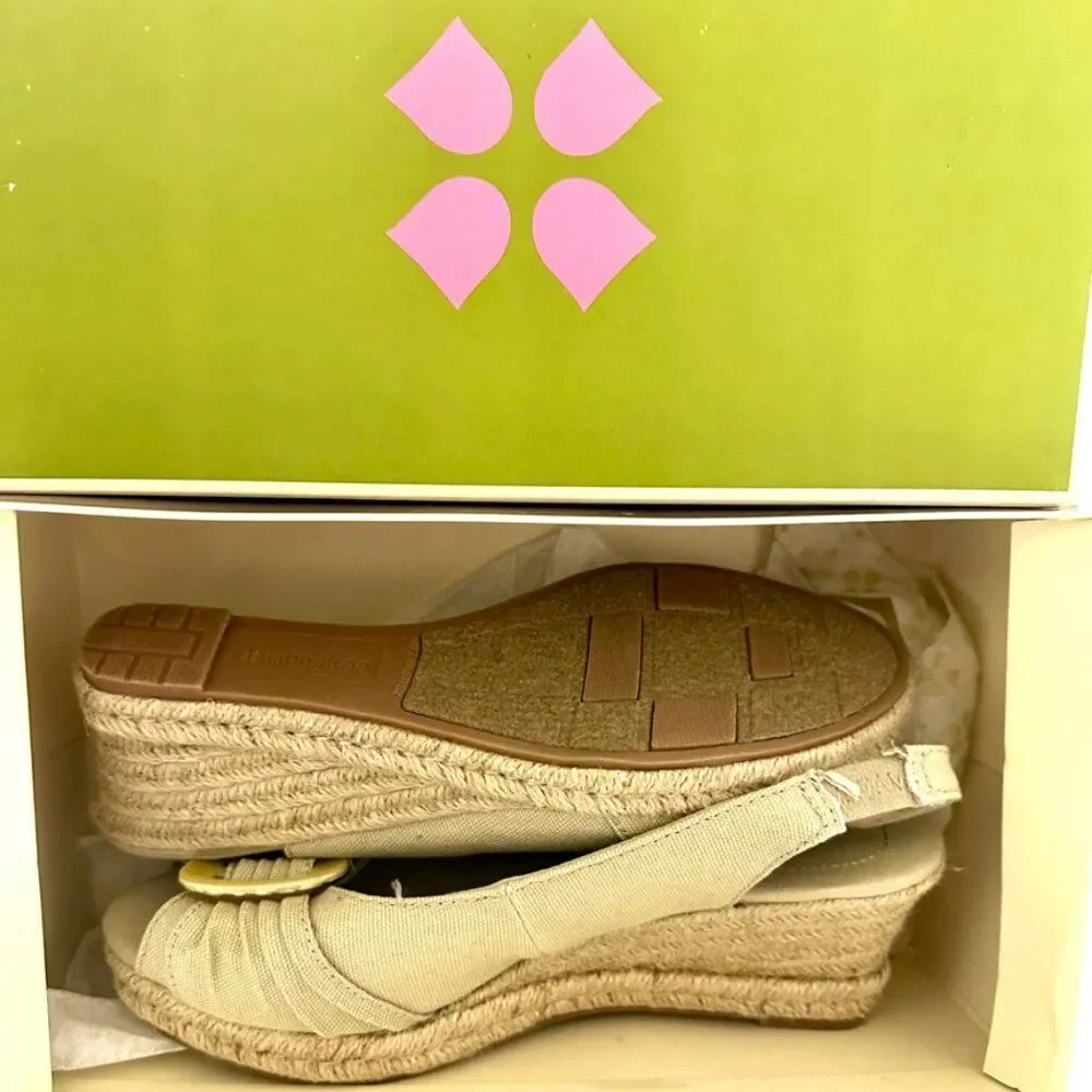 Naturalizer Bina Slingback Espadrille Beige Canvas Wedge Sandals Women's Sz 8 M